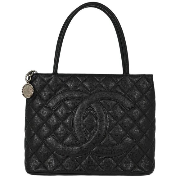 Chanel Black Calfskin Medallion Tote Handbag